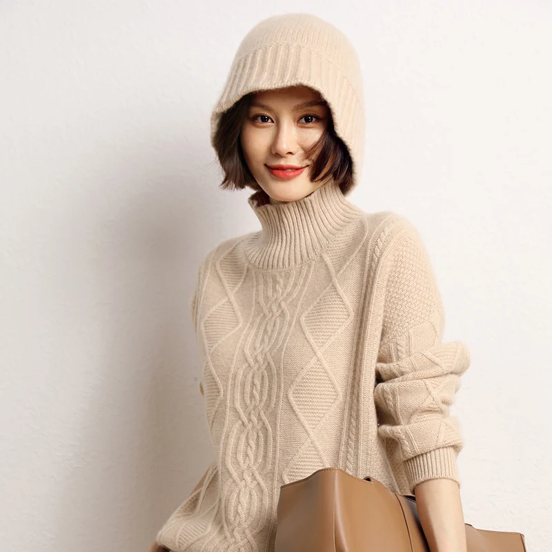 2022 New Arrival Winter Women Hats 100% Cashmere Knitted Hats Headgears Soft Thicken Warm Fashion Girl Cap 4Colors High Quality