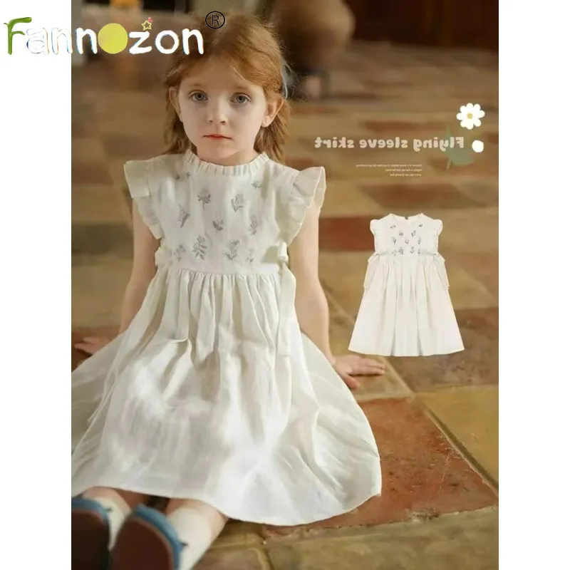 Linen Embroidery Floral Girl\'s Dress Clothes Children\'s Wear Girls Toddler Fashion Summer Dresses Casual Clothes 2-8 Years Old