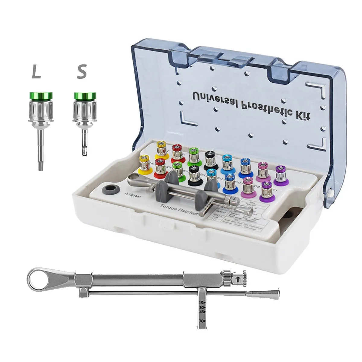 

Dental Implant Screw Driver, 10-70NCM Torque Wrench Ratchet with16Pcs Screw Driver Universal Prosthetic Kit Restoration Tools