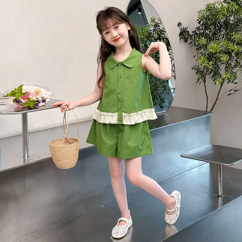 فتاة الملابس 10 إلى 12 سنة مجموعات الصيف الكورية الاطفال فستان الطفل الابتدائية جرلي جونيور أعلى وأسفل مجموعة تي شيرت للفتيات 8 4