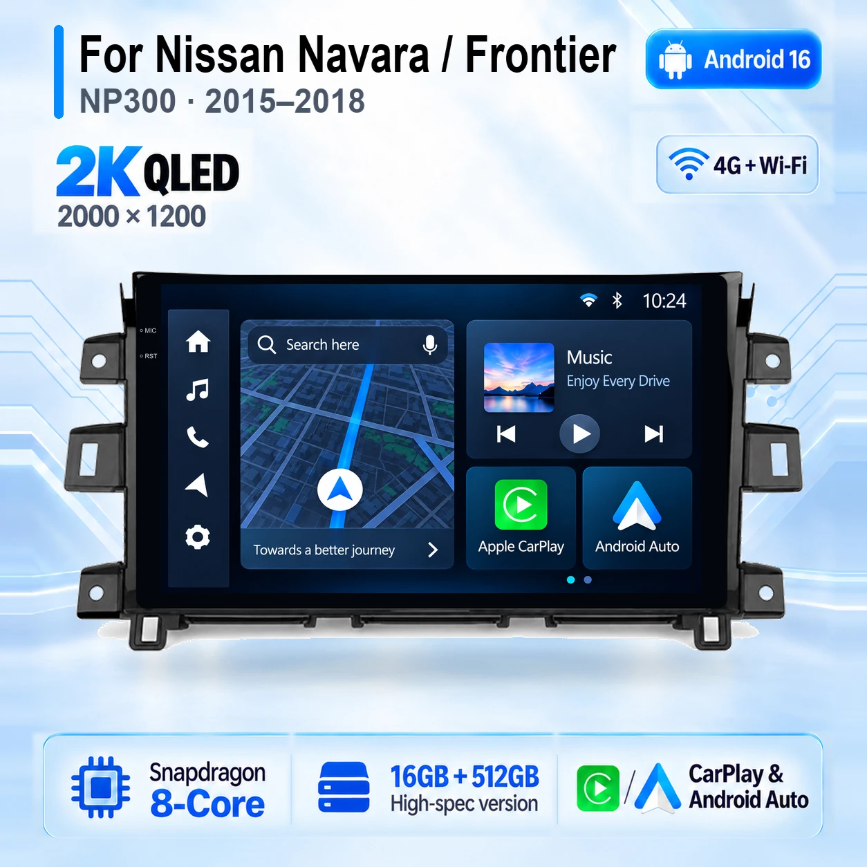 Android 16 Carplay Auto 2K Bildschirm Autoradio Multimedia Player GPS für Nissan NAVARA Frontier NP300 2015 - 2018 Autoradio Stereo