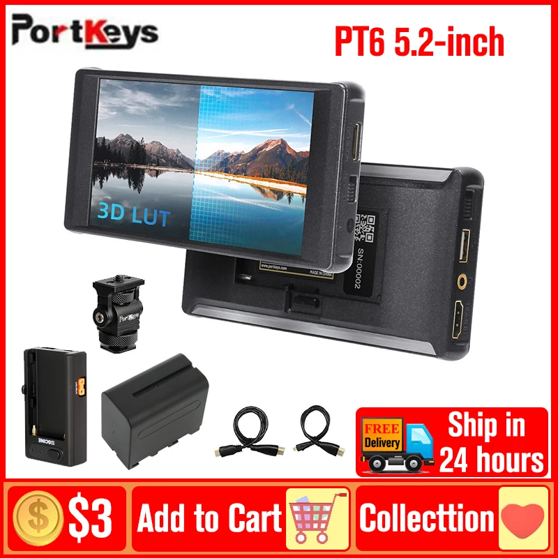 

Portkeys PT6 5.2 Inch Camera Field Monitor 3D LUT Touchscreen Video Monitor for Sony Canon Nikon Fuji DSLR Camera Live Streaming