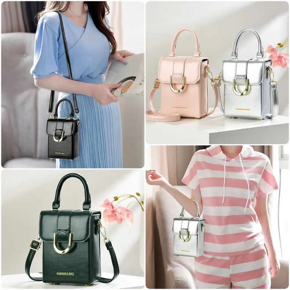 PU Crossbody Bag Macaron Color Adjustable Strap One-shoulder Bag Large Capacity Metal Accessories Small Square Bag Casual Wear