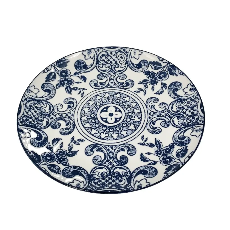 Wholesale ceramic round plate custom bohemian traditional classic Chinese theme decorative retro plate pad printing
