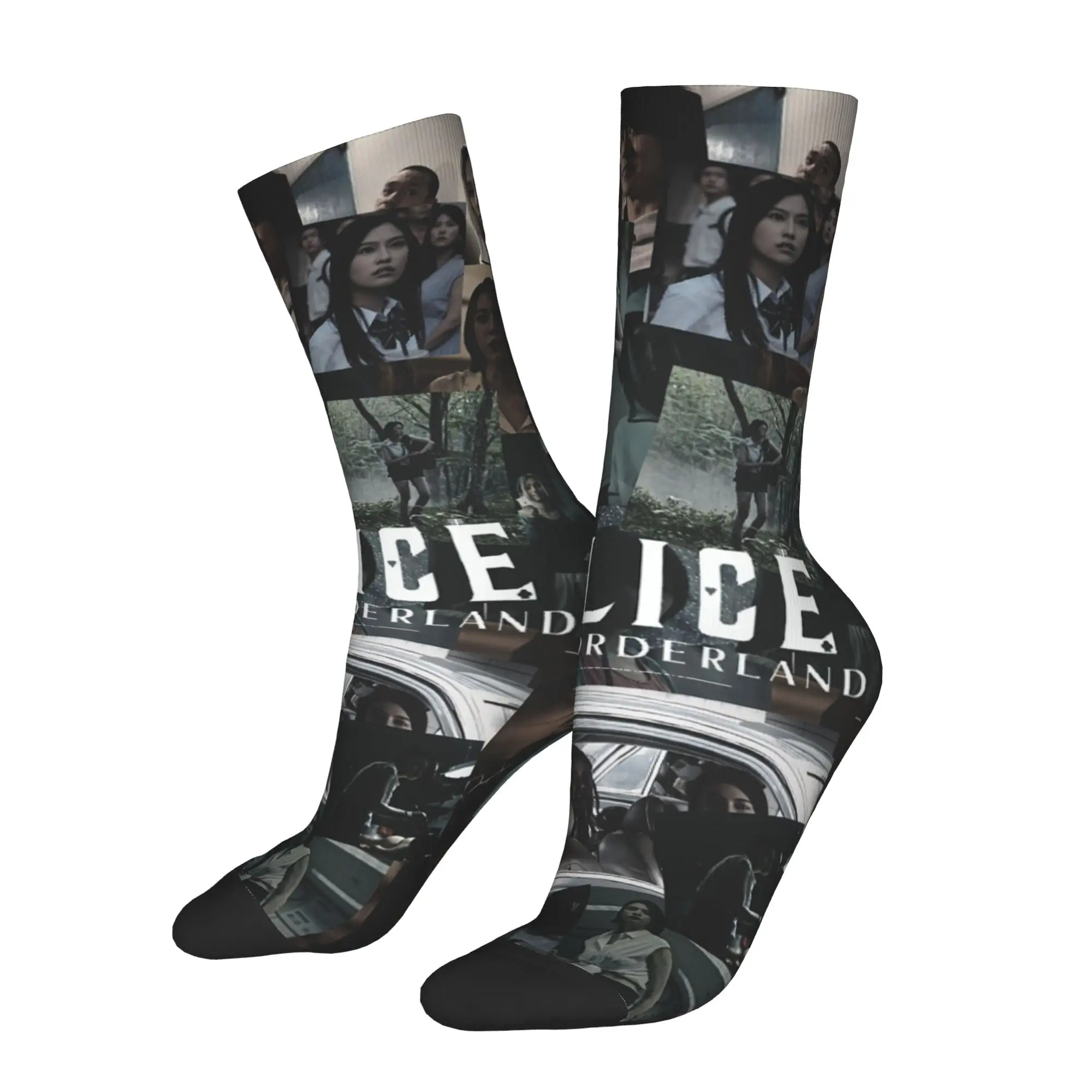 Custom Alice Cartoon In Borderlandes - Chishiya Mens Crew Socks Unisex Fun  Spring Summer Autumn Winter Dress Socks