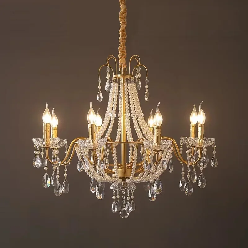 

Gold French living room lamp elegant design sense crystal chandelier lamps aesthetic pendant lights