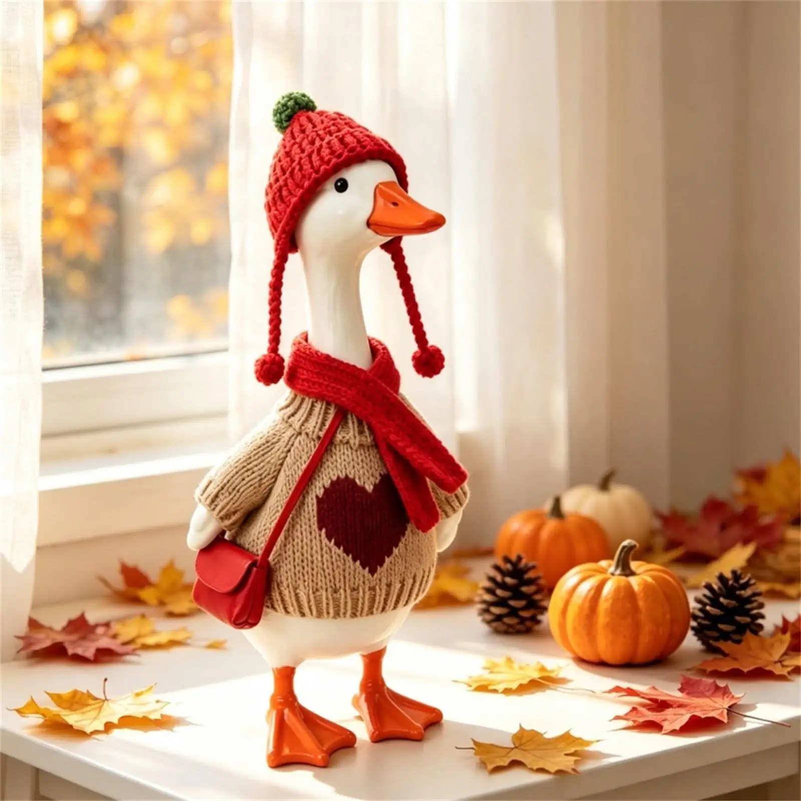 4 Piece Winter Goose Outfit 7 Inch Fun Knitted Hat Scarf Set Small Size For Patio Garden Back Yard Front Door Outdoor Decor