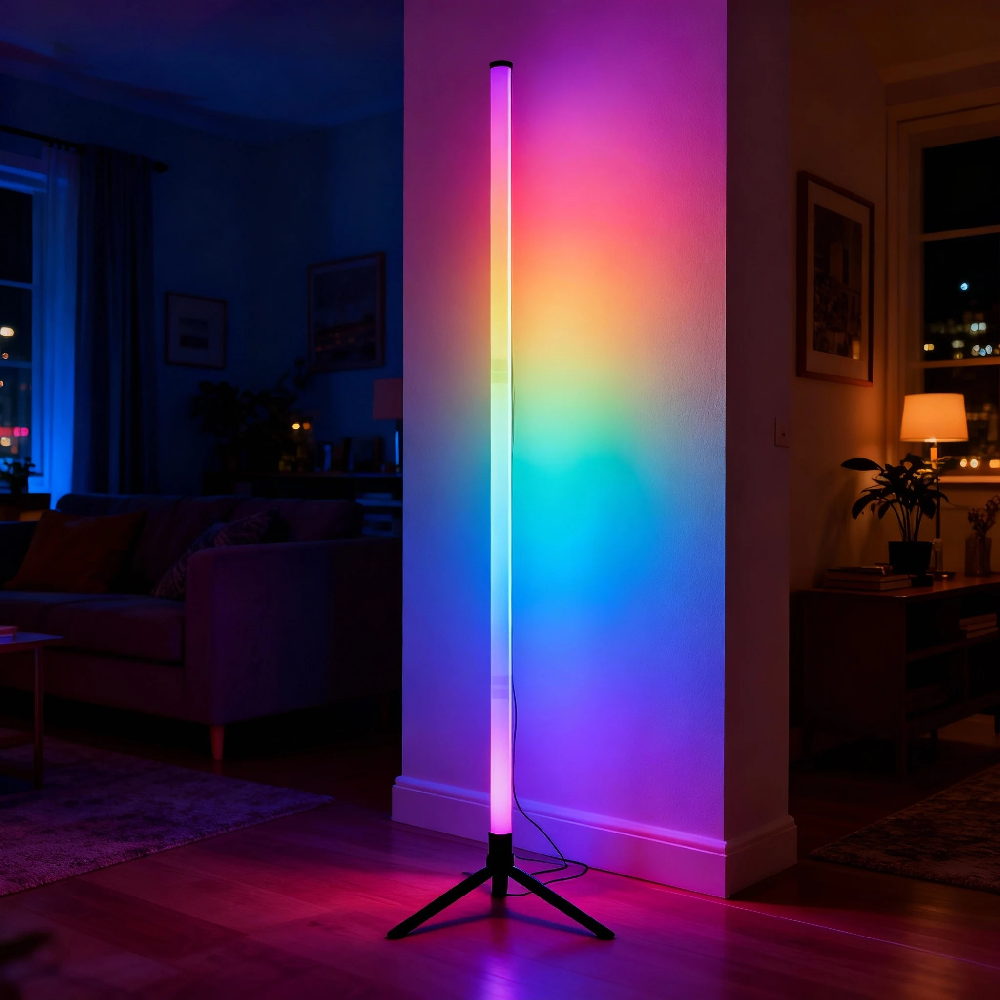 Lámpara de pie LED inteligente con control remoto RGB y control por aplicación, sincronización musical, iluminación de e