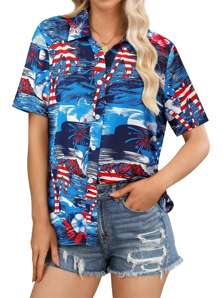 

Summer Beach Tops Women's Short Sleeve Shirts With Tropical Plant Prints Fashion For Fashionable And Casual Vacation Streetwear
