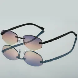 KAMMPT Fashion Rimless Polygon Metal Shades Women Original Brand Design Driving Sunglasses New Trendy Gradient Beach Sun Glasses