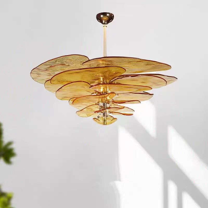Modern Vibrant Colors Petal Chandelier Glass Material Nordic Style Ceiling Pendant Light Luxury Art Decor Lamp Living Room