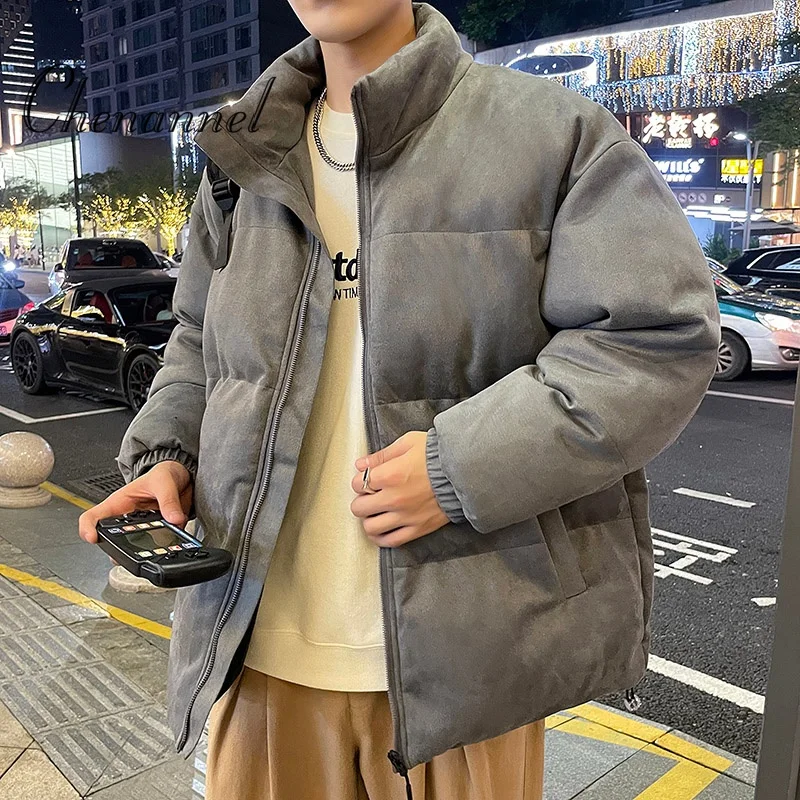 سترة شتوية فضفاضة للرجال مقاس كبير من القطن - سترة مبطنة، ياقة واقفة بسيطة، ملابس خارجية سميكة ودافئة #1