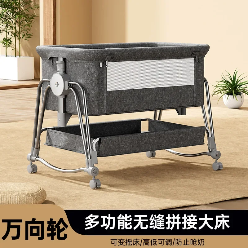 

Baby Crib Splicing Large Bed Movable Foldable Biomimetic Baby Crib BB Bedside Bed Newborn Rocking Bed