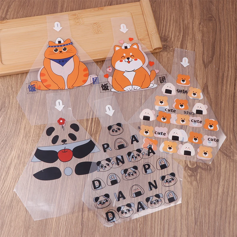 50 Pcs Triangular Onigiri Bags Cute Cartoon Panda Japanese Rice Ball Packaging Bag，Disposable Seaweed Sushi Wrappers