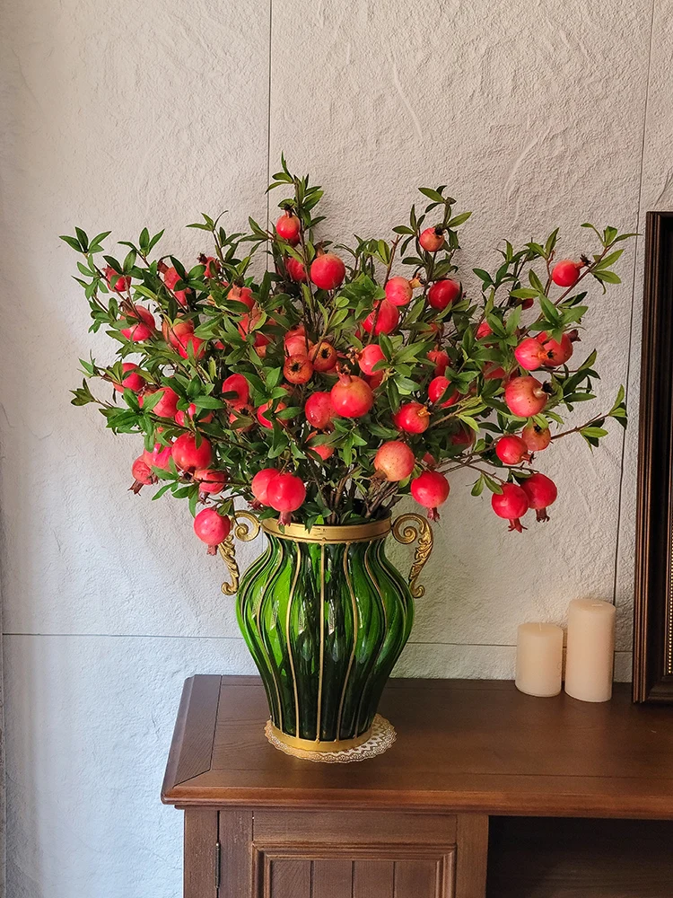 Glass vase decoration, living room, large flower arrangement, European style retro green hydroponic entrance, a few American