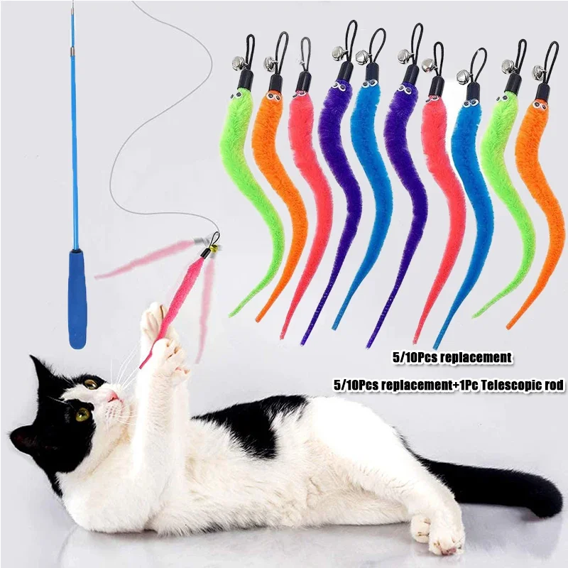 

Replace Plush Cat Toy Accessories Worms Replacement Head Funny Cat Stick Pet Toys 5/10/6/11 Pcs
