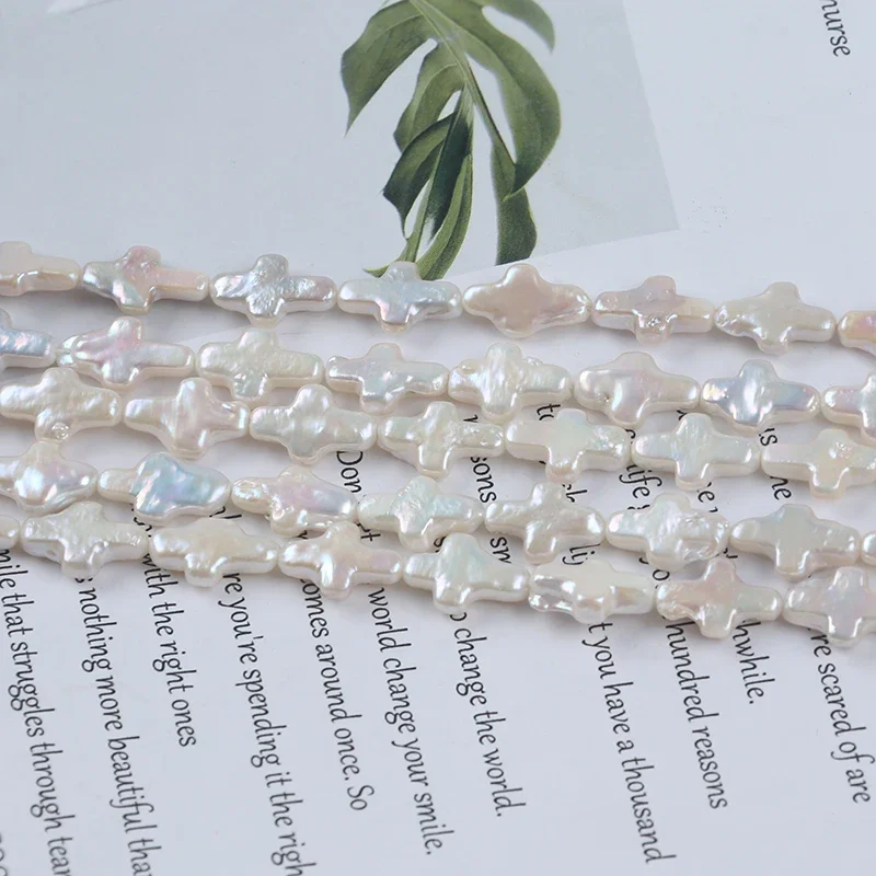 10-11mm*14-17mm white color straight hole cross shape freshwater pearl strands for Jewelry Making