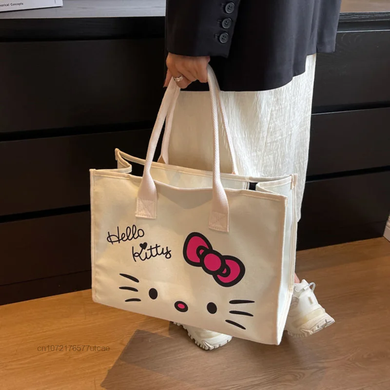 Sanrio Hello Kitty damska torba płócienna Tote o dużej pojemności Y2k urocza kreskówka 2023 nowa modna torba na ramię modne torebki na zamek