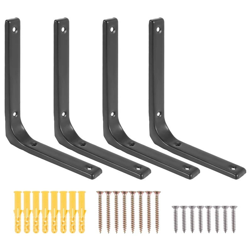 

4 PCS Iron Wall Shelf Bracket, Heavy Duty Shelf Support Bracket Decorative Joint Angle Bracket, Black