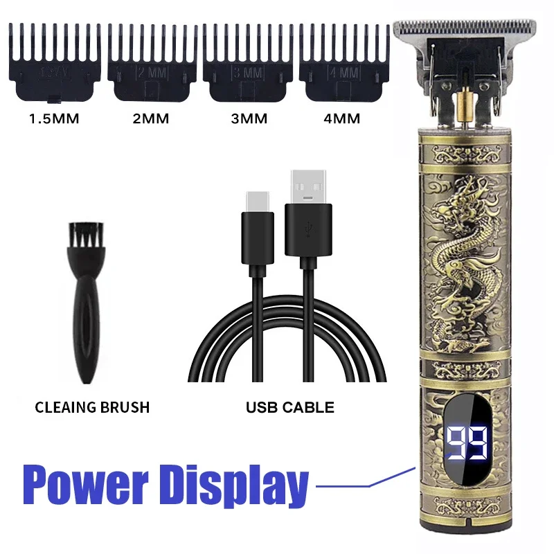 T9 draagbare vintage tondeuse - USB snel opladen draadloze kapper tondeuse voor heren baardverzorging haarsnijmachine
