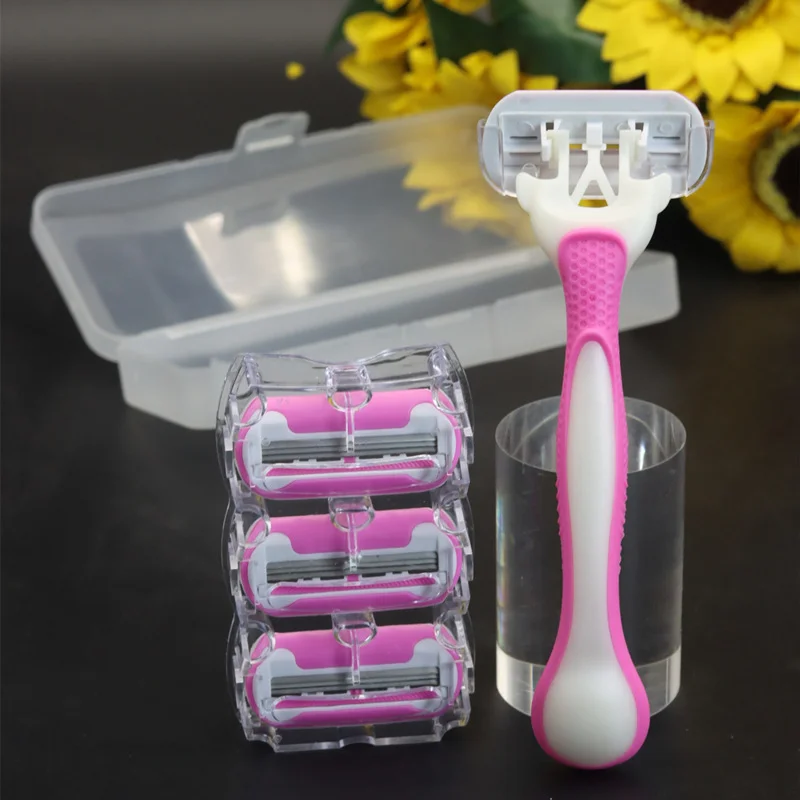 (1 handle + 4 blades) Women's safety razor blades face/legs/armesids/bikini beauty hair removal shaving compatible razor