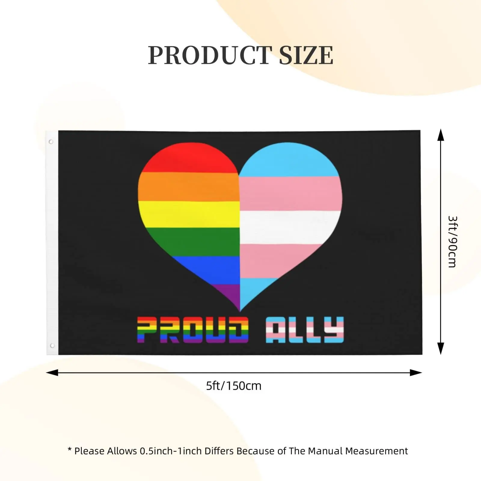 Flagnshow 100% Polyester Proud Ally Pride LGBT Transgender Flag