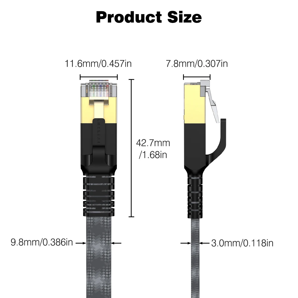UGOURD أسود-رمادي Cat8 كابل إنترنت عالي السرعة 40 جيجابت في الثانية 2000 ميجا هرتز عرض النطاق الترددي RJ45 شبكة محمية LAN Cat 8 كابل إيثرنت لا تأخر #6