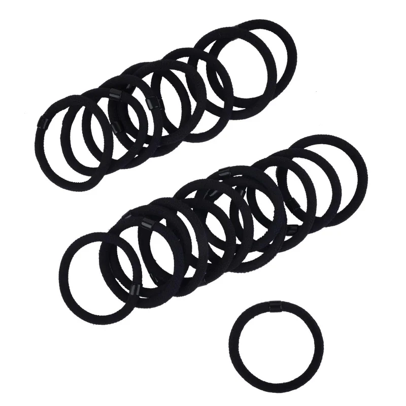 10Pcs/Bag Black Flocked Hair Ties Basic Elastic Hair Bands Soft No Damage Hair Rubber Ponytail Holders
