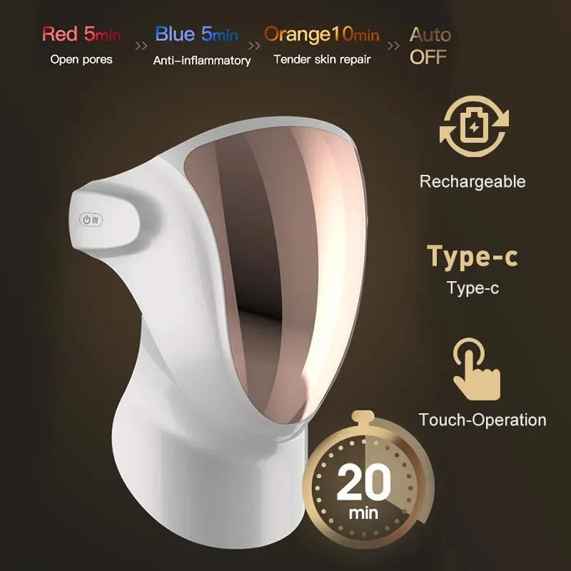 Led Light Therapy Facial Mask 3 Color Red Light Therapy Wireless Smart Touch PDT Mask Machine Full Face With Neck Skin Care