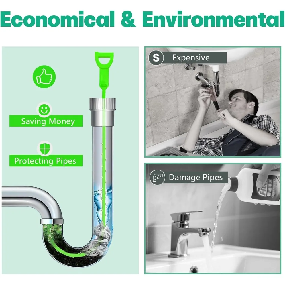 Drain Snake Hair Drain Clog Remover - 3 Pack Shower Snake Sink Unclogger Tool with Exquisite Packaging (Green)