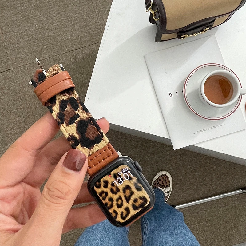 

New Leopard Print Leather Strap Solo Loop For Apple Watch Band 41mm 42mm 45 38mm For iWatch Series 8 SE 7 6 5 4 3 Belt Bracelet