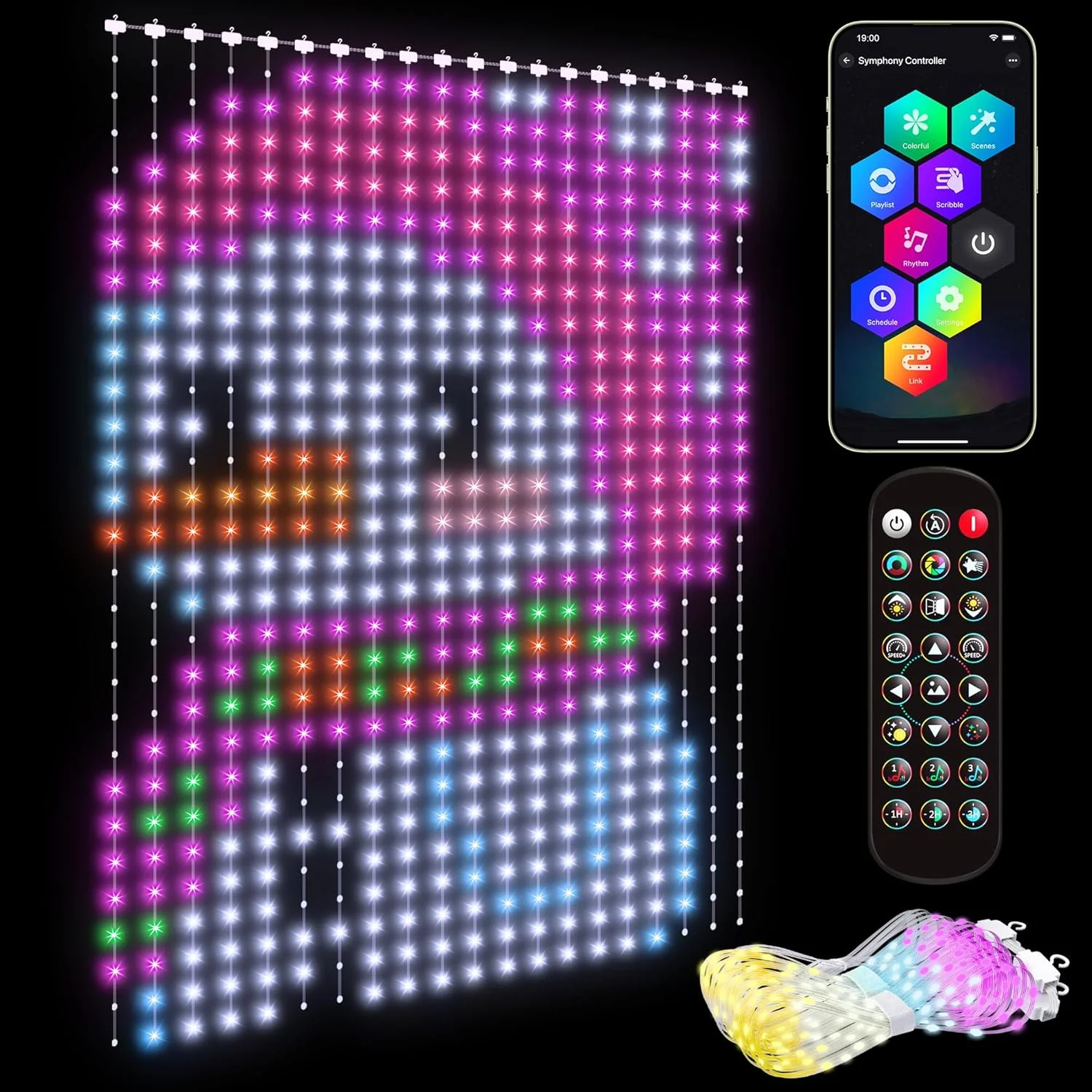 400LEDs Smart Curtain Light Bluetooth App USB LED String RGB Fairy Lights DIY Music Change Display  Window Bedroom Decoration