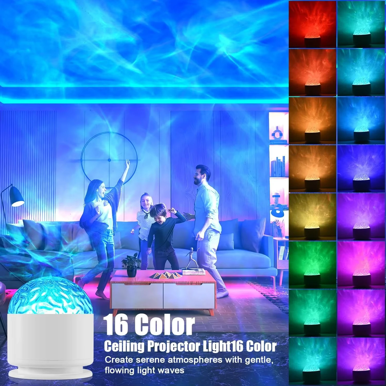 16Colors Ocean Wave Aurora Projector Light Water Ripple LED Night Light with Remote USB Powered for Kids Room Ambient Decor Gift