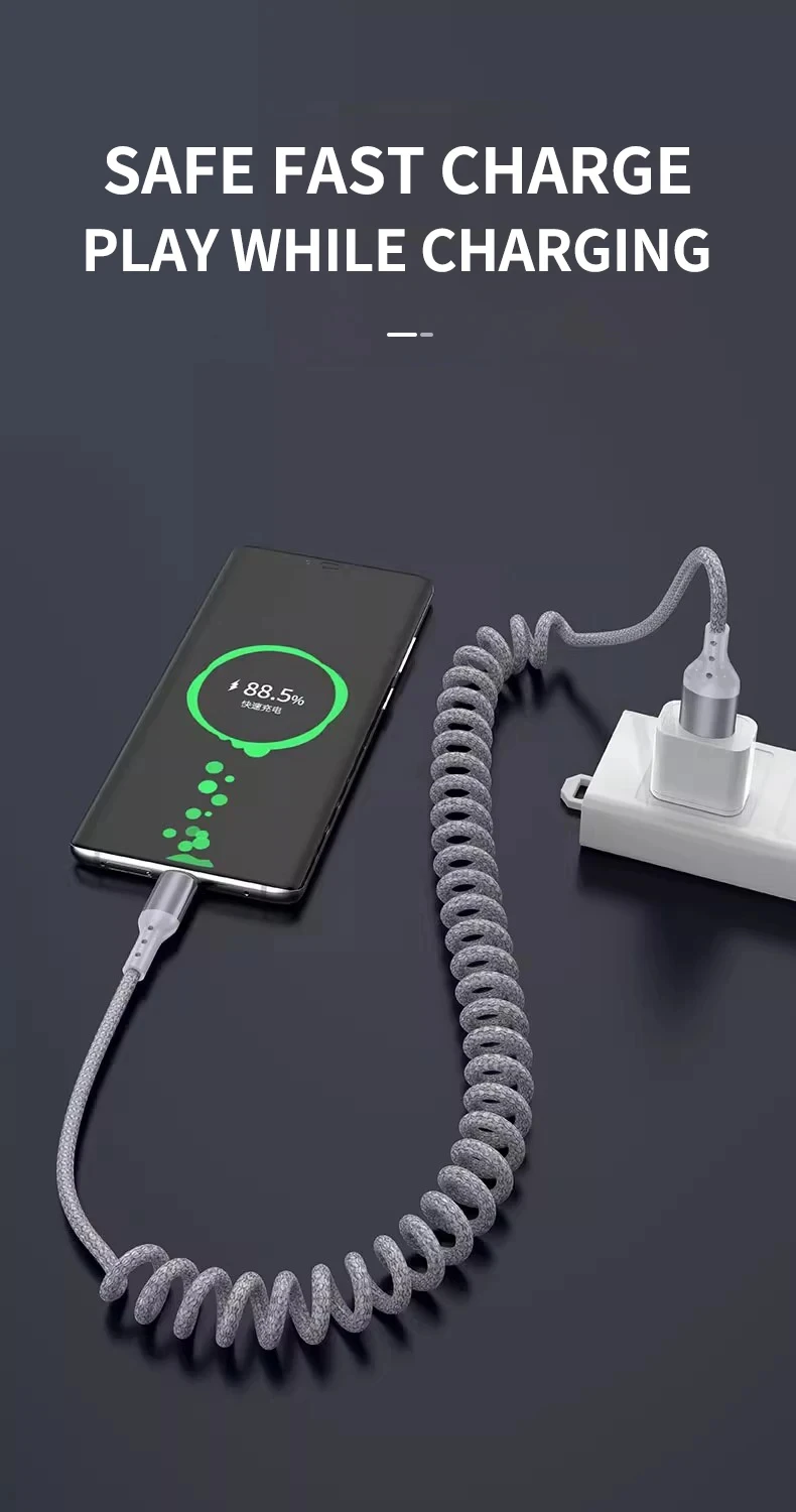 NNBILI Auto-Federkabel Typ C für iPhone 17 16 15 Xiaomi Samsung 100W PD 90 ° Winkelstecker Typ C Schnellladung für Macbook iPad Kabel – Detail 4