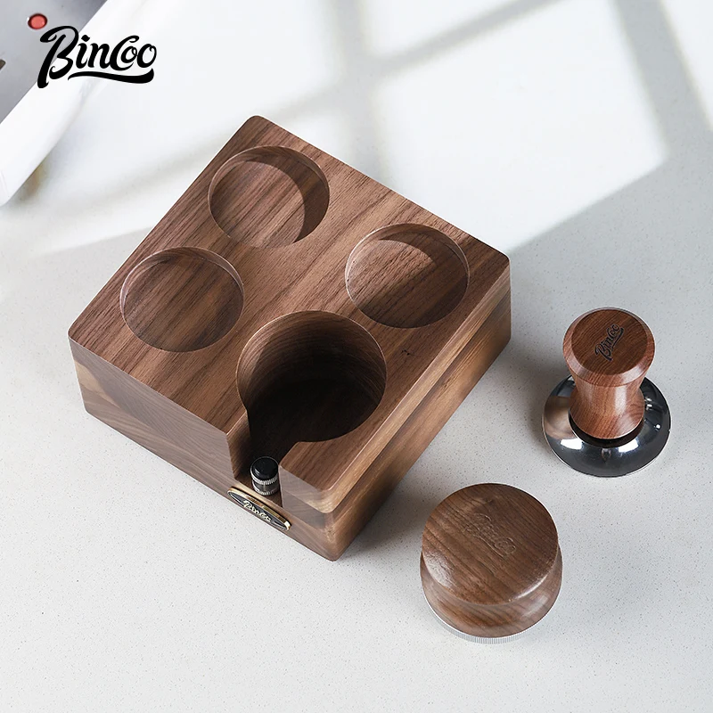 Bincoo-Walnut Four-Hole Coffee Press Base, Italian Cloth Powder Press Powder Storage Device, 58mm, Espresso Coffee Storage Rack