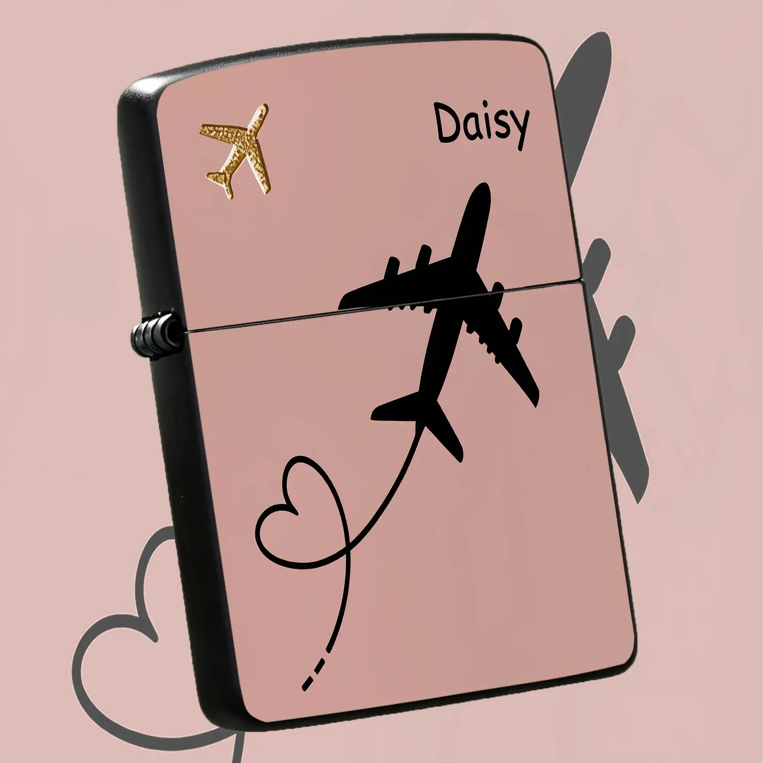 Custom Name Engraved Lighter Creative Heart Air Route Pattern Romantic Travel Themed Exquisite Keepsake Gift For Family Partner Suitable For All Scenarios Delicate Unique Personalized Souvenir To Record Sweet Travel Mem A Humorous And Inter