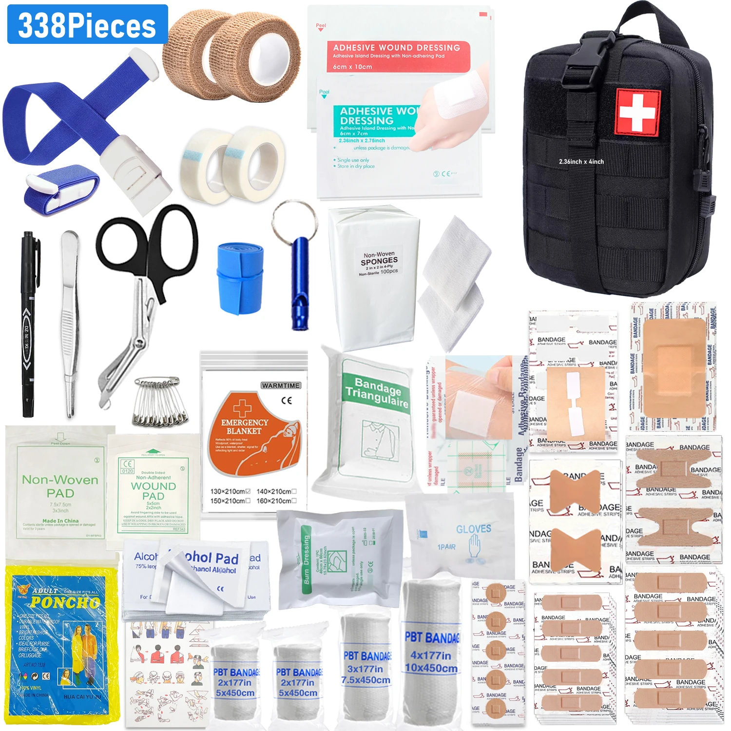 

338pcs Home Emergency Medical Portable Tactical Survival First Aid Bag Kit Outdoor Travel Camping Equipment Medicine