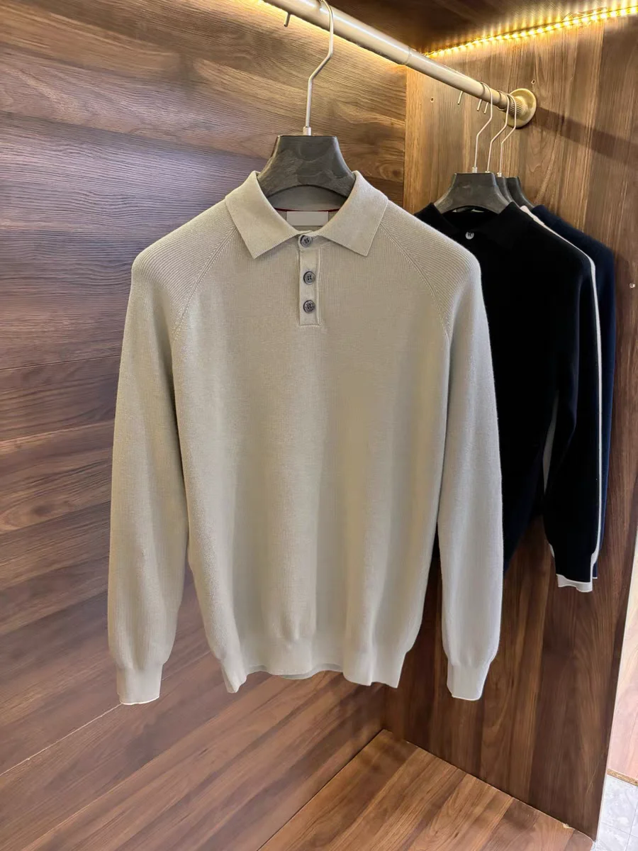 

Autumn Winter Men's Knitted Long Sve irt Casual Flip Collar Pure Color Warm Breathable Comfortable Faionable Sweater