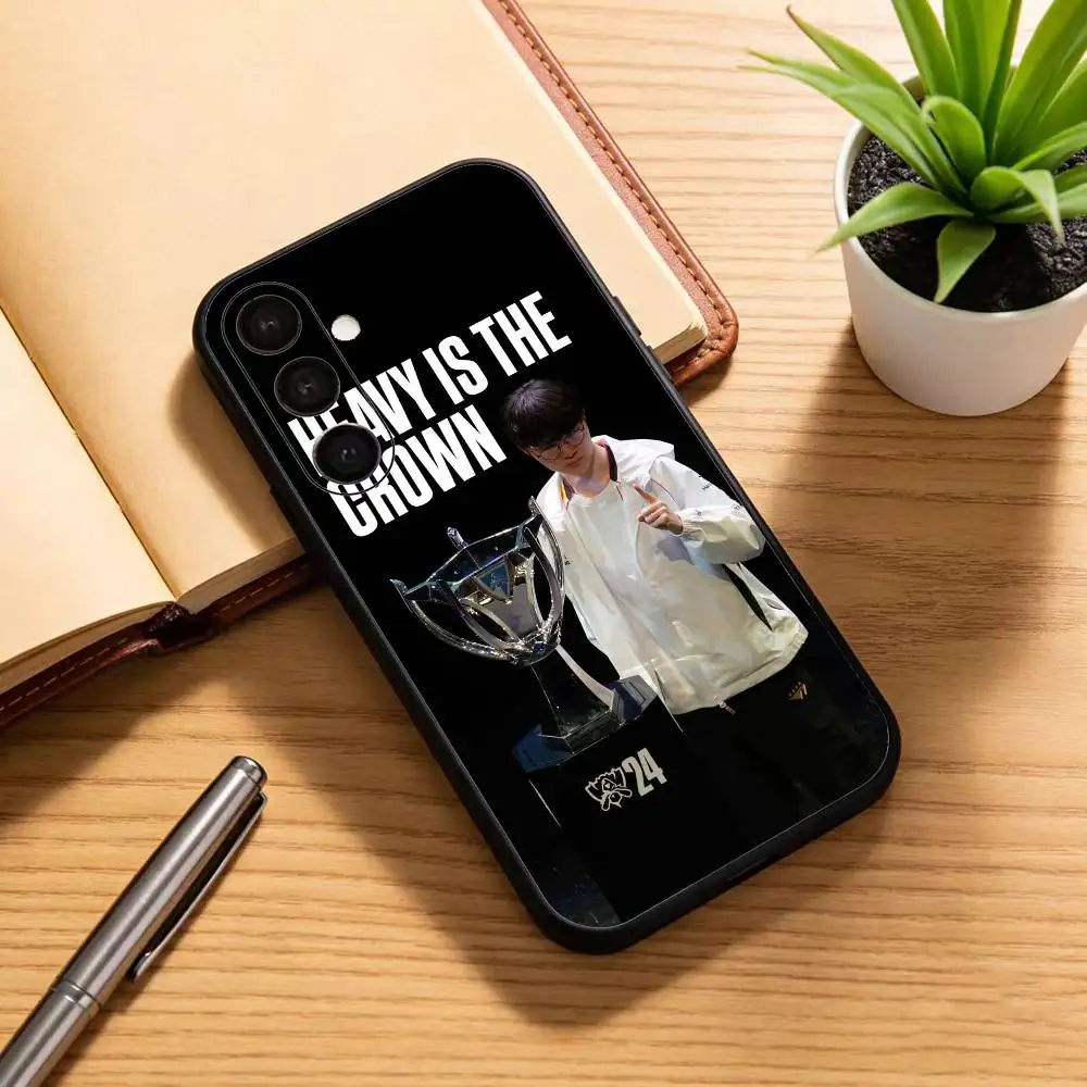 حافظة هاتف S-SKT T1 F-Faker لهاتف سامسونج جالاكسي A13,21s,22,31,32,52,53,71,72,73,غطاء أسود ناعم