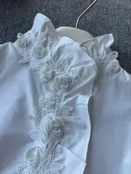 Blusas y camisas de algodón con flores bordadas en 3D de alta gama, en blanco y negro, elegantes, de manga larga para mujer, ropa femenina.