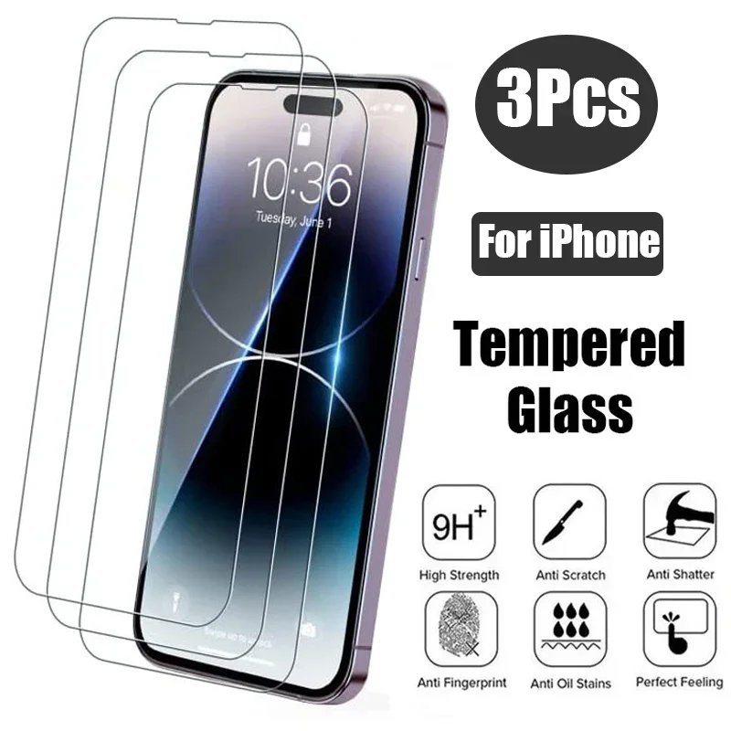 

3Pcs Protective Glass for IPhone 14 13 12 11 Pro Max XS XR 13 Mini Screen Protector Tempered Glass for Iphone 7 8 14 Plus Glass