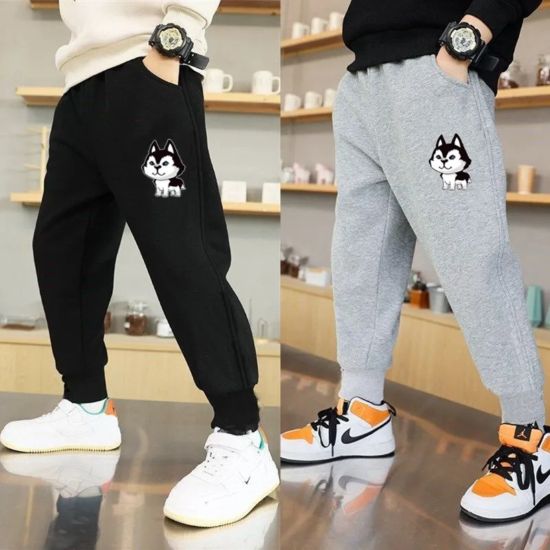 Children Cute Husky/Shiba Inu Dog Print Trousers for Boys 2023 Spring Autumn Sweatpants Sport Long Pants for 3-14 Years