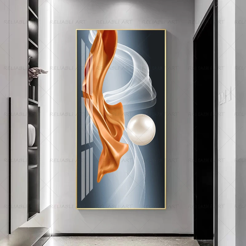 

Nordic Simple Ribbon Pearl Modern Abstract Geometric Orange Porch Posters Wall Art for Living Room Home Decor Canvas Painting