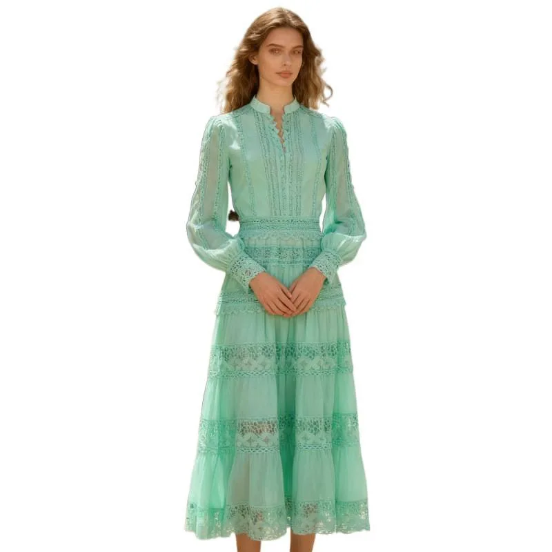 تنورة Engli Sle Ogees قابلة للذوبان من الدانتيل بتصميم مجوف وخصر مرن وتنورة كبيرة تنورة أوروبية مجوفة طويلة Sve