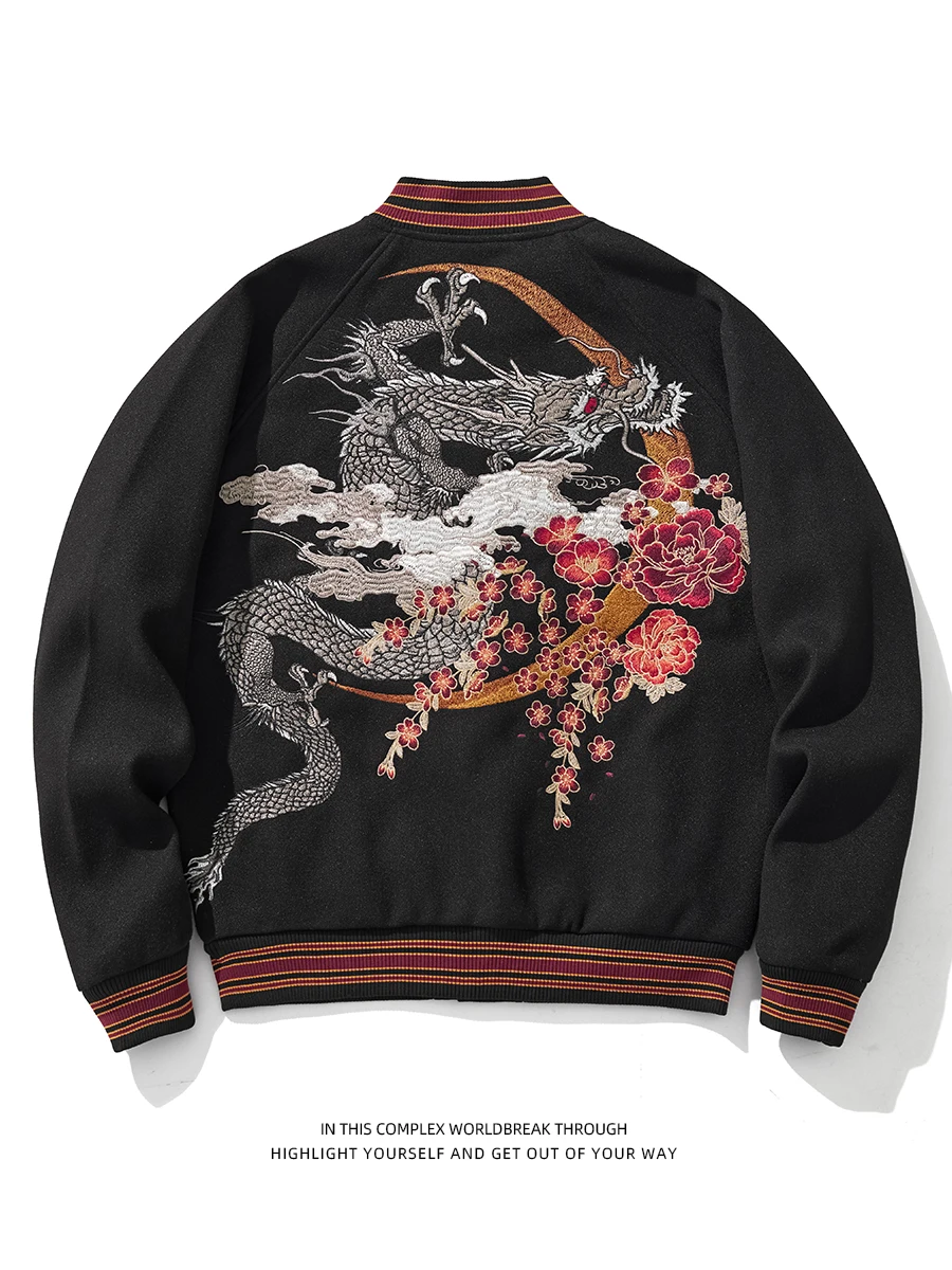 

Heavy-Work Embroidered Woolen Jaet Baseball Sle Outerwear for Men And Women Couple Retro Okinawa Vintage Wind