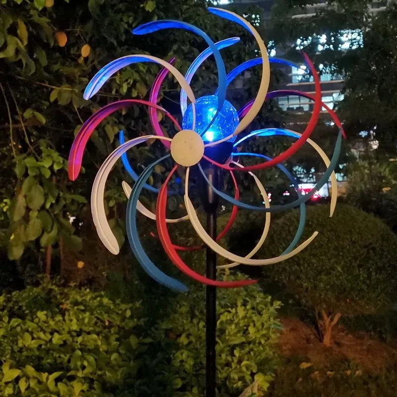 Outdoor garden landscape courtyard decoration, plug-in double-sided rotating solar light to light up magic windmill
