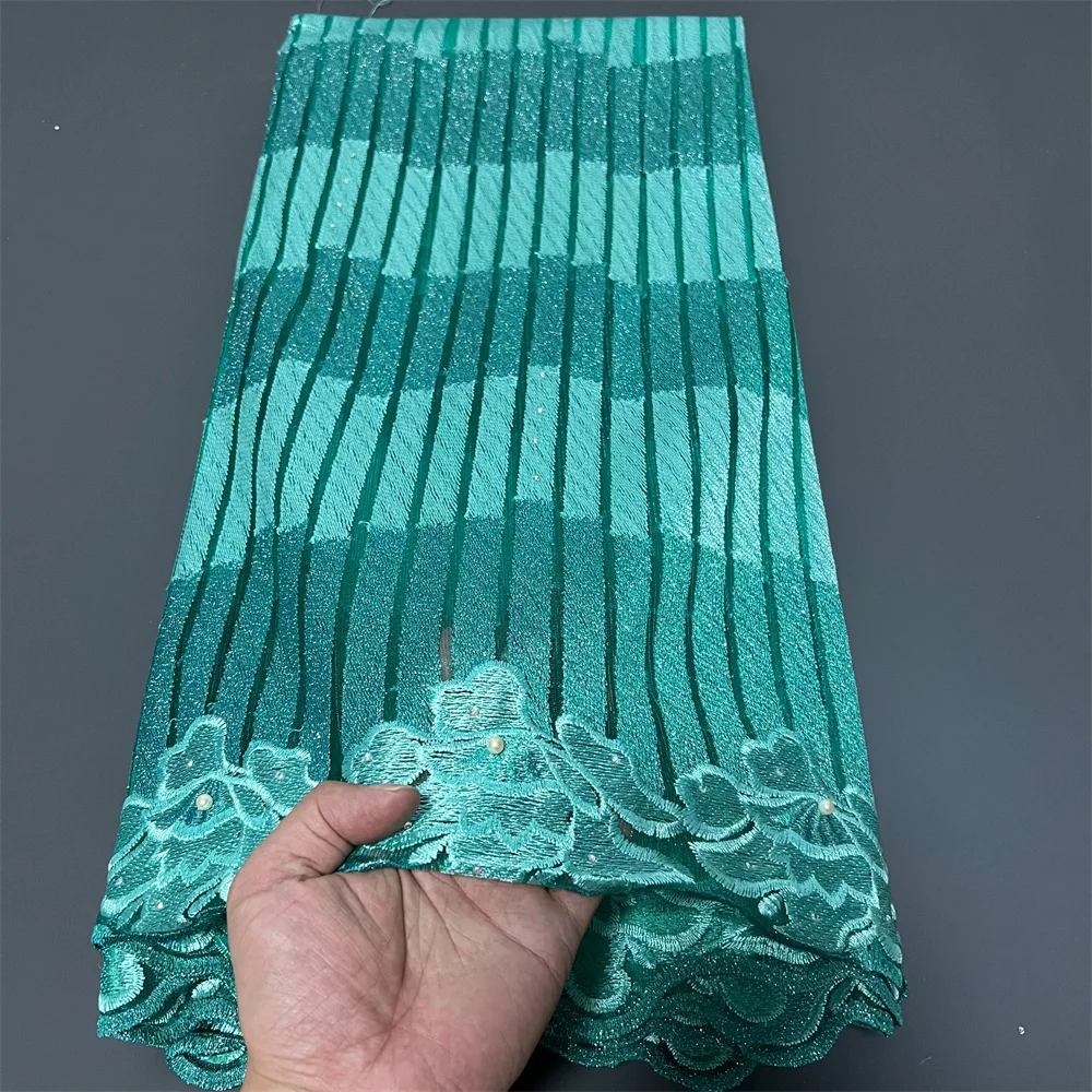 

Latest 2025 Guipure Embroidery Tulle Lace Fabric African Nigerian Sequins High Quality for Sewing Dresses 5Yards ZJ045