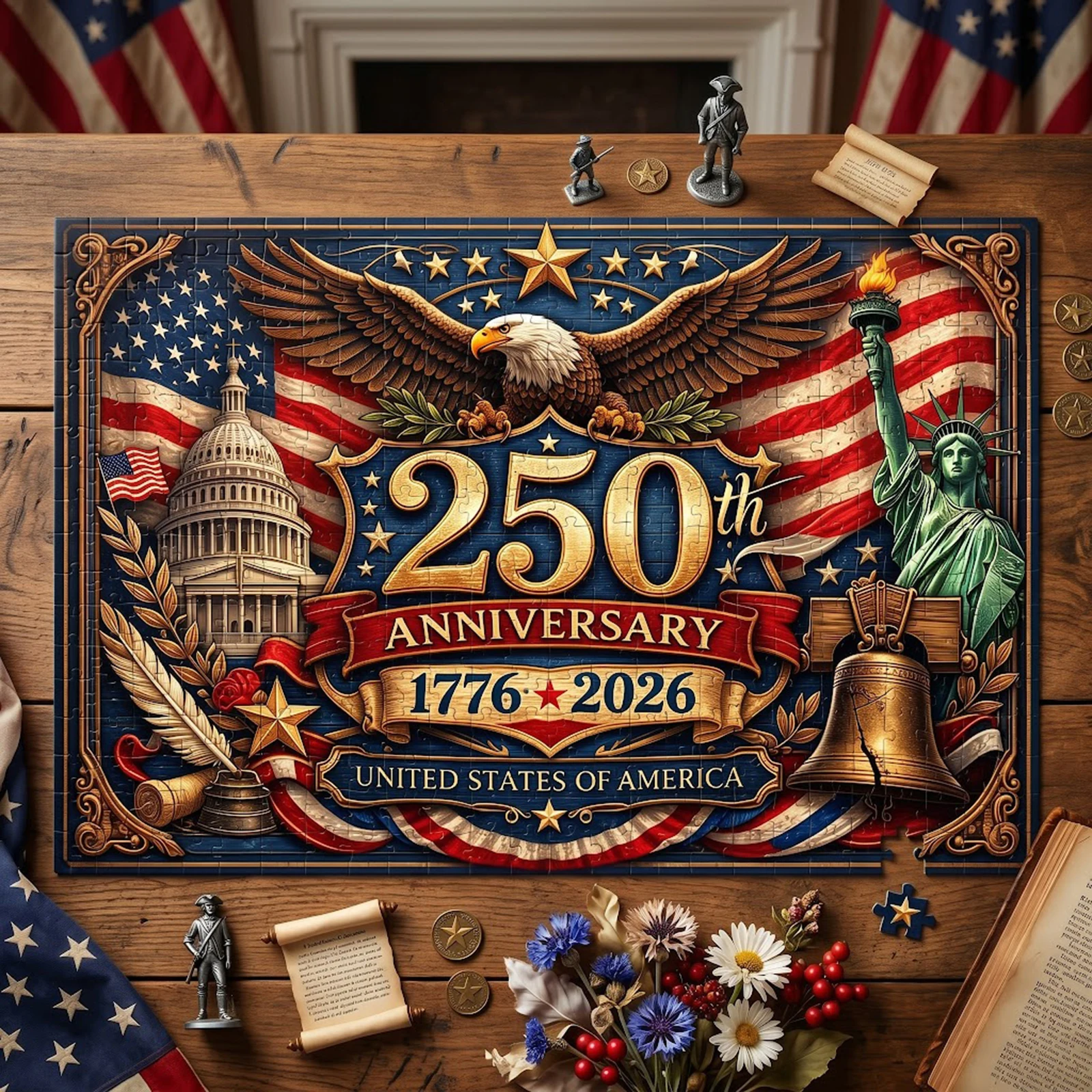 250th Anniversary America Puzzle Multi-Purpose USA Flag Patriotic Eagle Puzzles Wooden Puzzling Gaming Toy for Decoration Gift