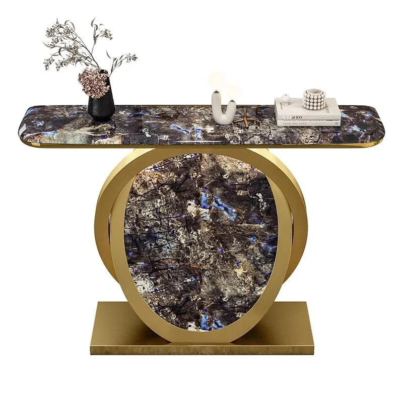 

Современный простой светящийся входной шкаф из нержавеющей стали, узкий декоративный стол от двери до двери, полосовой стол