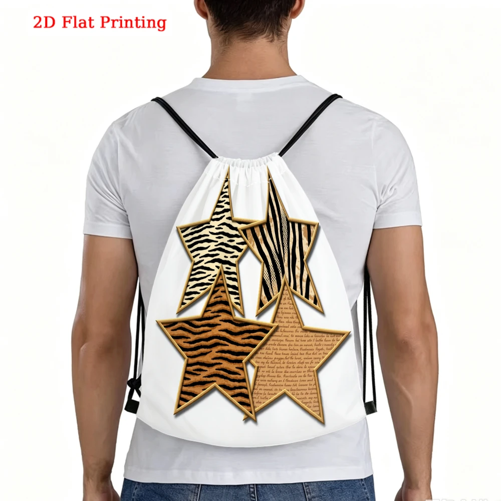 Star Animal Print Pattern Design Drawstring Backpack, Travel Shoe Bag, Fitness Sports Backpack, Travel Outdoor Drawstring Bag